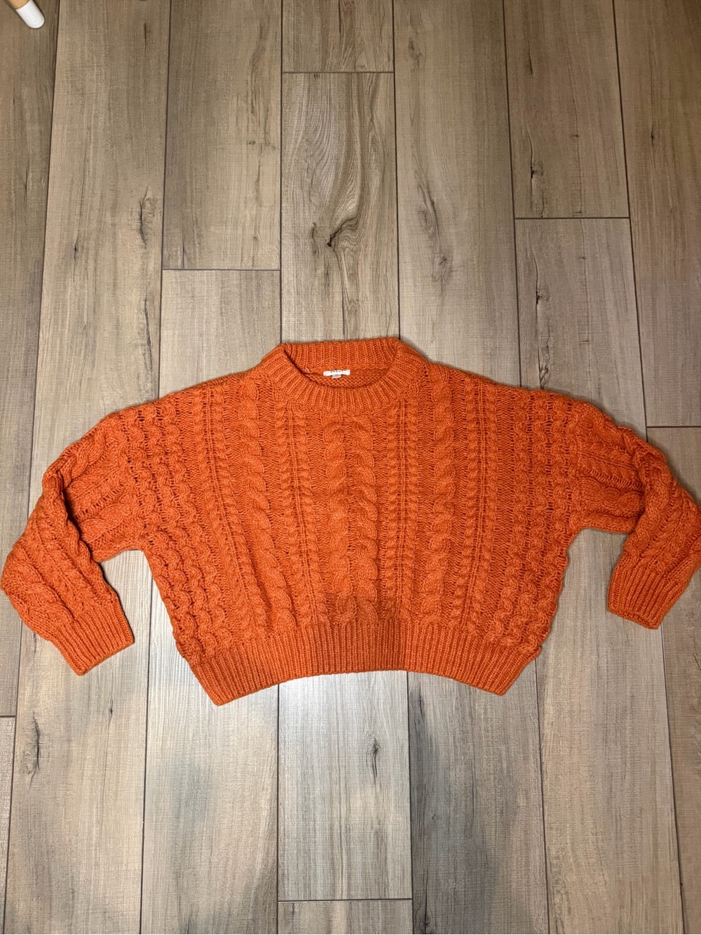 Debut Orange Cable Knit Sweater Small Chunky Oversized Fall Cozy Crewneck